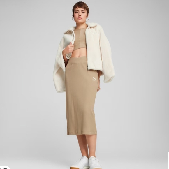 Puma Beige Midi Skirt, Sz M. New - Picture 1 of 2